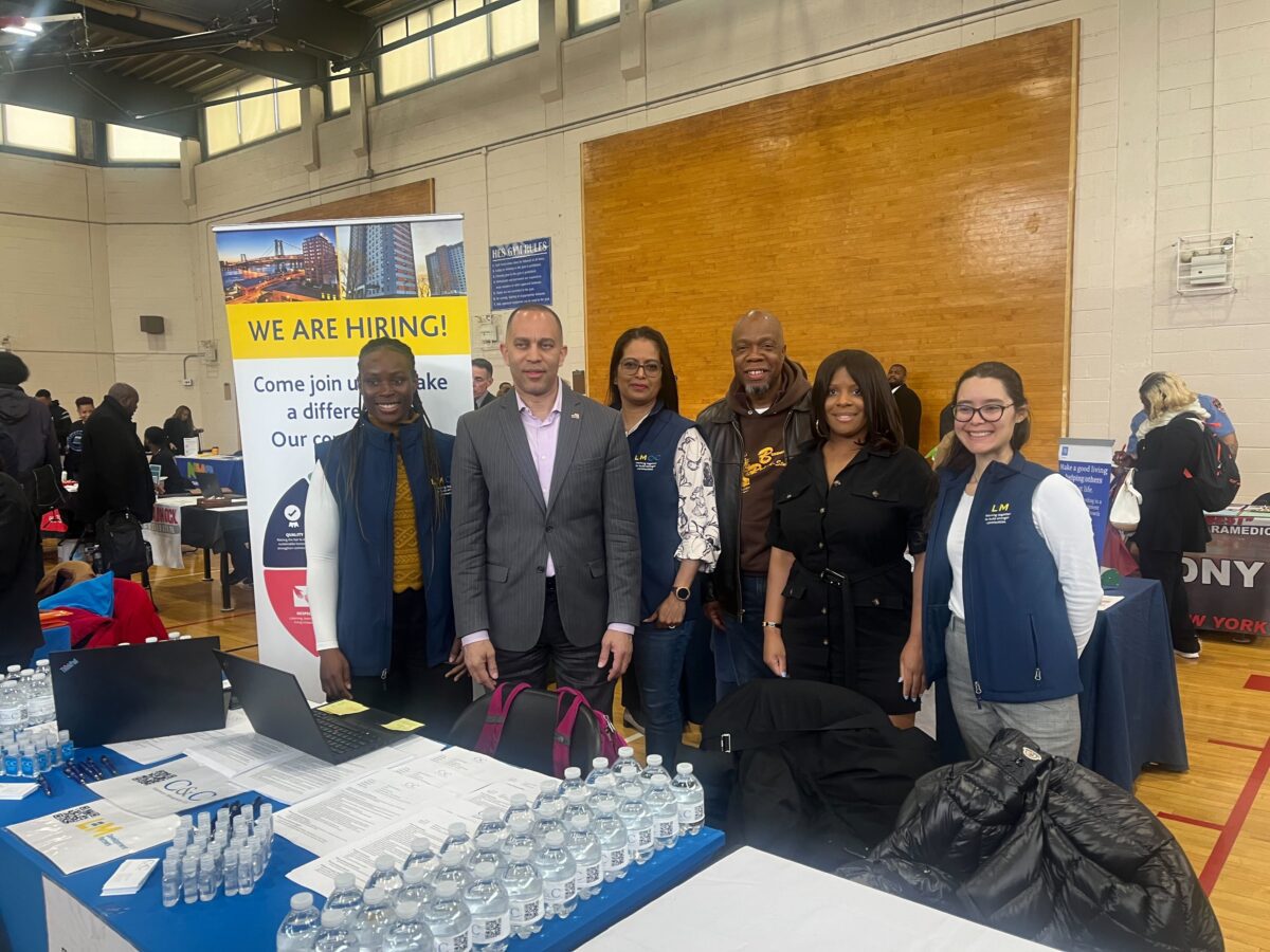 BSNY Business Development Representative Felicia Forster (second from right) with Congressman Hakeem Jeffries (second from left) at a local job fair.